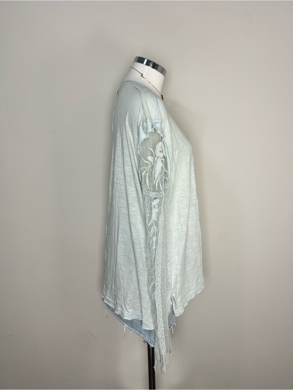 Free People Billie Jean Twofer Top NWT XL Light Aqua Lace Sleeve Boho - Picture 5 of 8